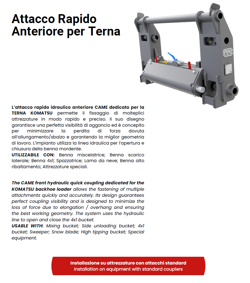 Attacco Rapido Anteriore per Terne Scheda